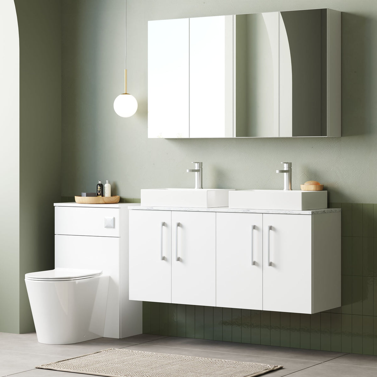 Modern Splash 1200mm Gloss White 4 Door Wall Hung Vanity With Carrara Laminate Worktop