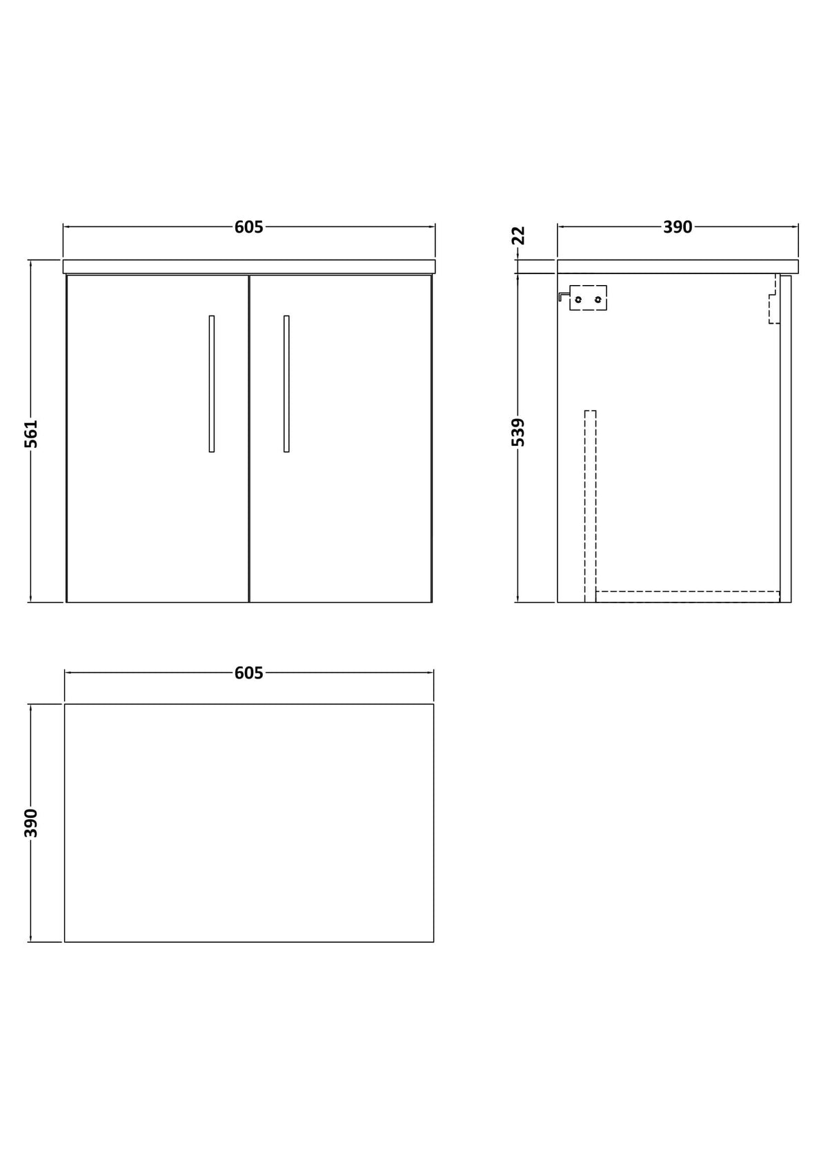 Modern Splash 600mm Gloss White 2 Door Wall Hung Vanity Unit With Carrara Laminate Worktop