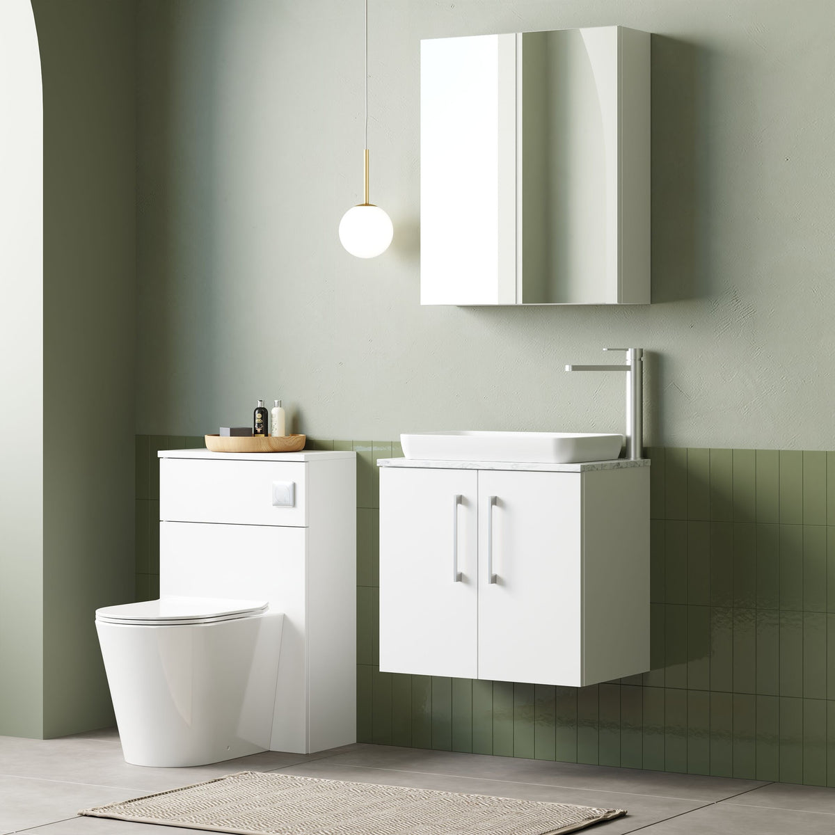 Modern Splash 600mm Gloss White 2 Door Wall Hung Vanity Unit With Carrara Laminate Worktop