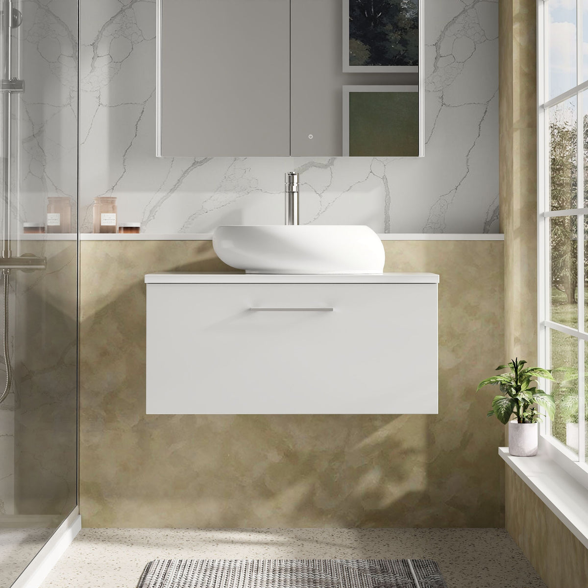 Modern Splash 800mm Gloss White 1 Drawer Wall Hung Vanity Unit With Co-ordinating Worktop