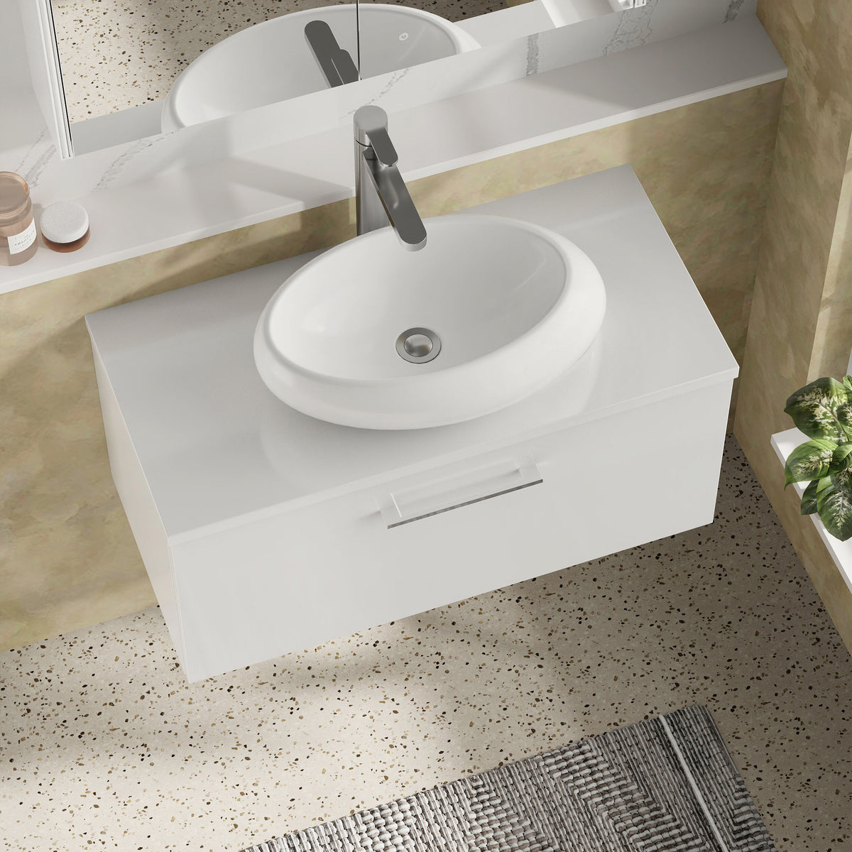Modern Splash 800mm Gloss White 1 Drawer Wall Hung Vanity Unit With Co-ordinating Worktop