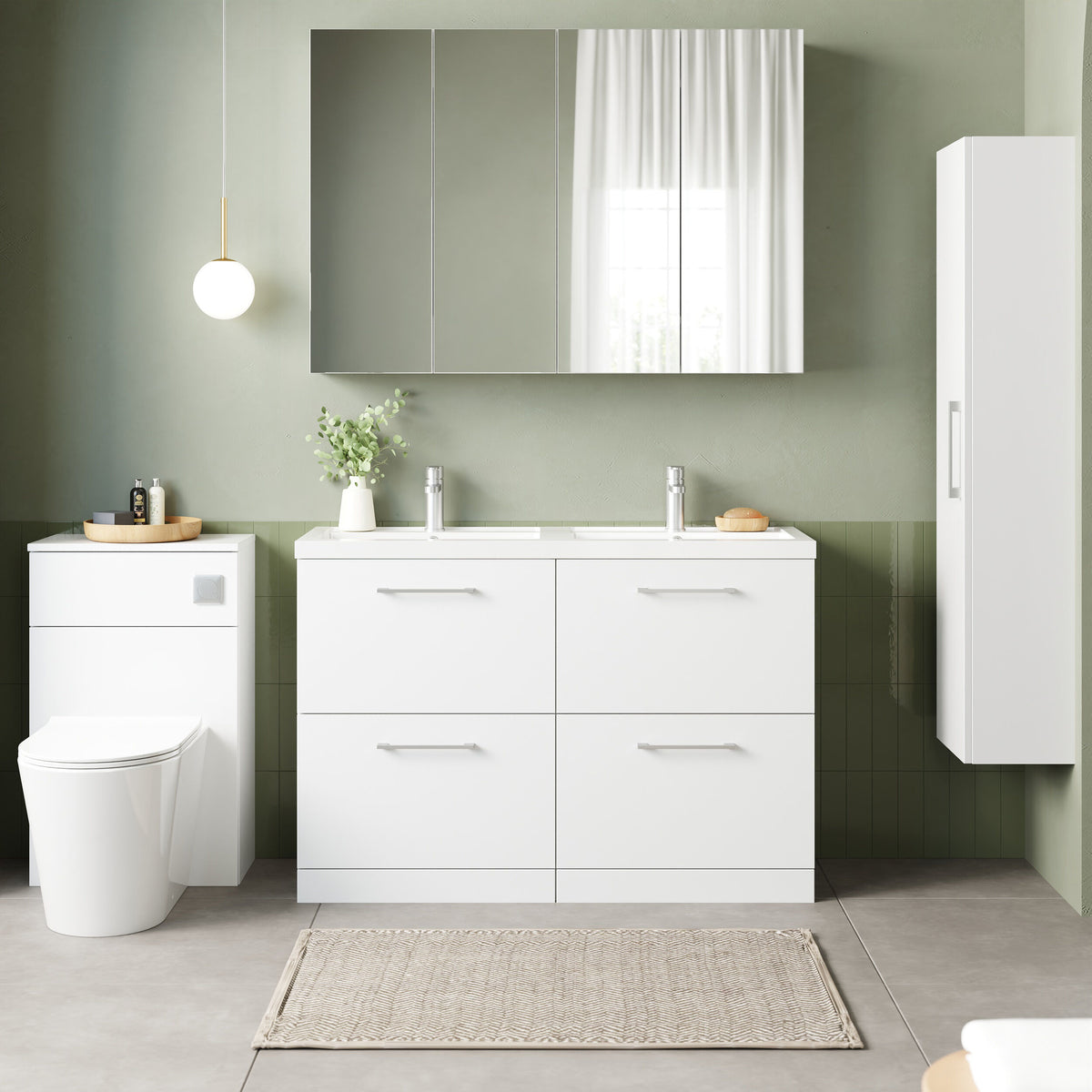 Modern Splash 1200mm Gloss White 4 Drawer Floor Standing Vanity Unit With 2 Tap Hole Polymarble basin