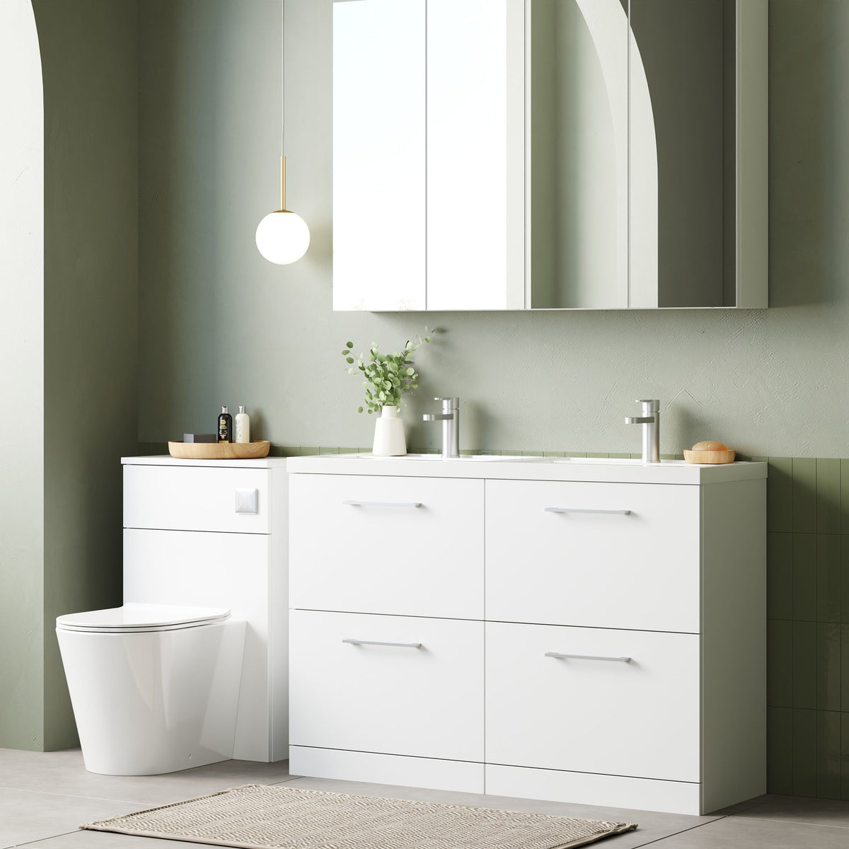 Modern Splash 1200mm Gloss White 4 Drawer Floor Standing Vanity Unit With 2 Tap Hole Polymarble basin