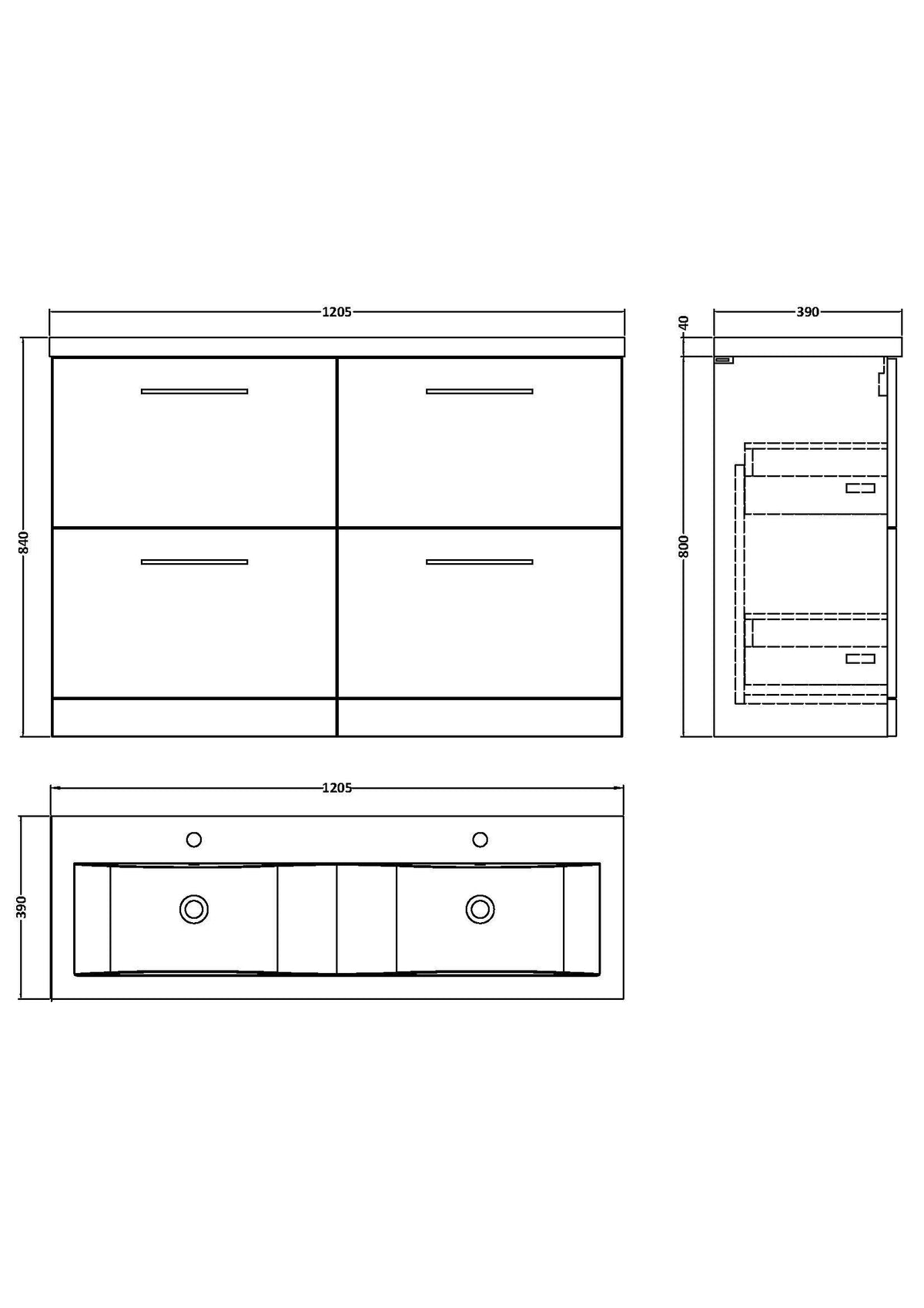 Modern Splash 1200mm Gloss White 4 Drawer Floor Standing Vanity Unit With 2 Tap Hole Ceramic Basin
