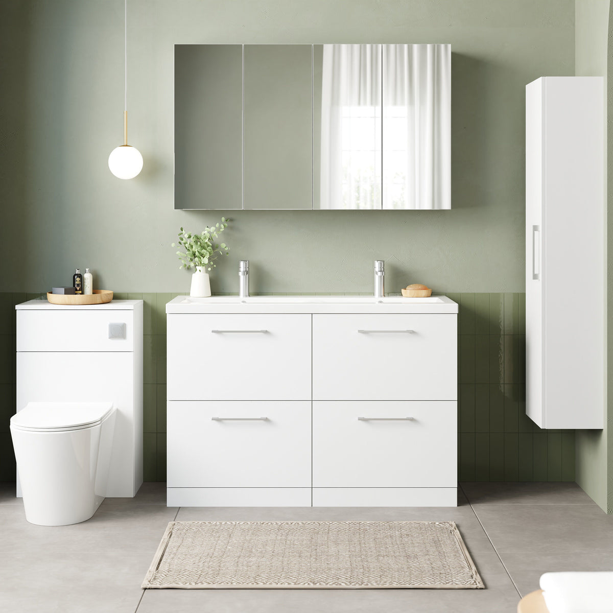 Modern Splash 1200mm Gloss White 4 Drawer Floor Standing Vanity Unit With 2 Tap Hole Ceramic Basin