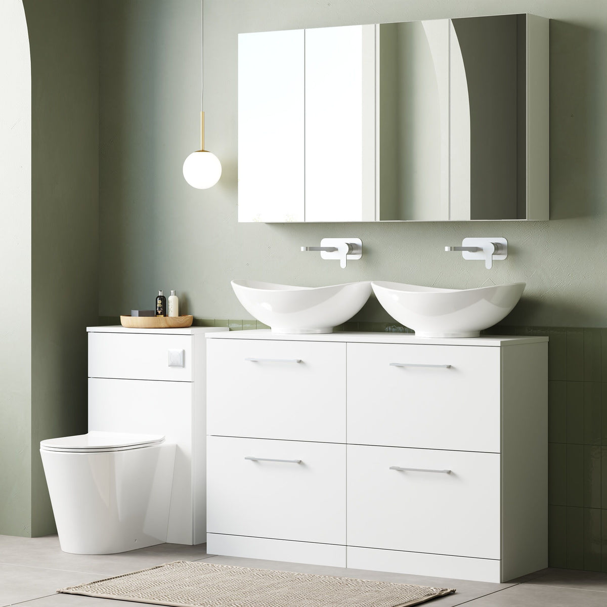 Modern Splash 1200mm Gloss White 4 Drawer Floor Standing Vanity Unit With Co-ordinating Worktop