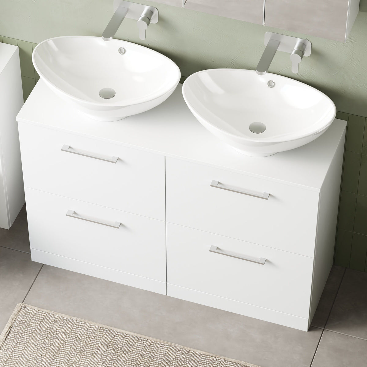 Modern Splash 1200mm Gloss White 4 Drawer Floor Standing Vanity Unit With Co-ordinating Worktop