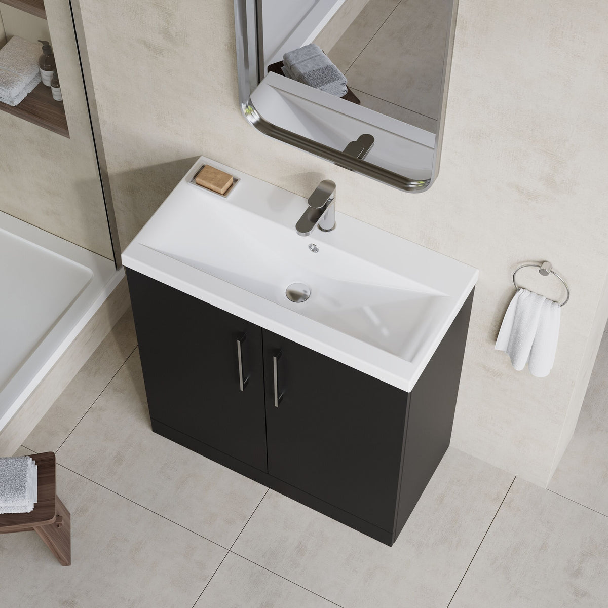 Modern Splash 800mm Soft Black 2 Door Floor Standing Vanity Unit With Mid-Edge Basin
