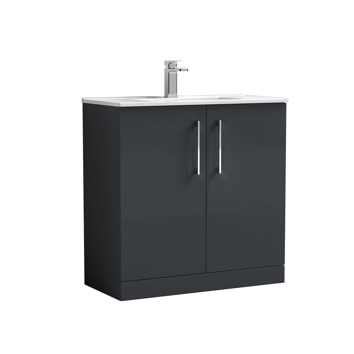 Modern Splash 800mm Soft Black 2 Door Floor Standing Vanity Unit With Minimalist Basin