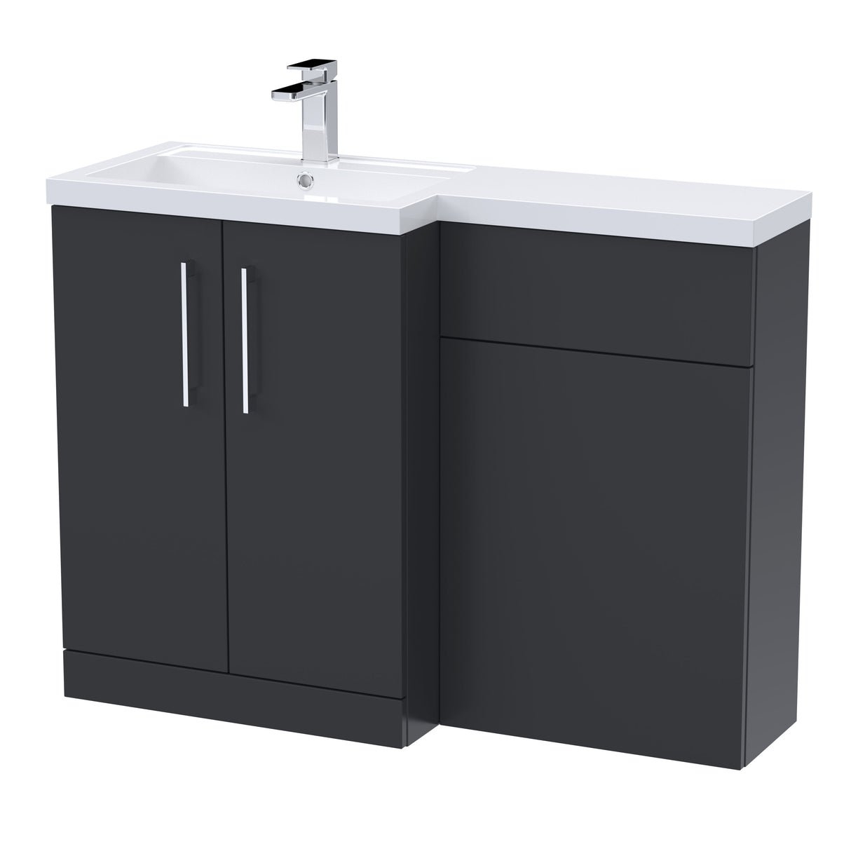 Modern Splash Arno 1100mm Soft Black 2 Door Floor Standing Left-Hand Combination Unit With Polymarble Basin