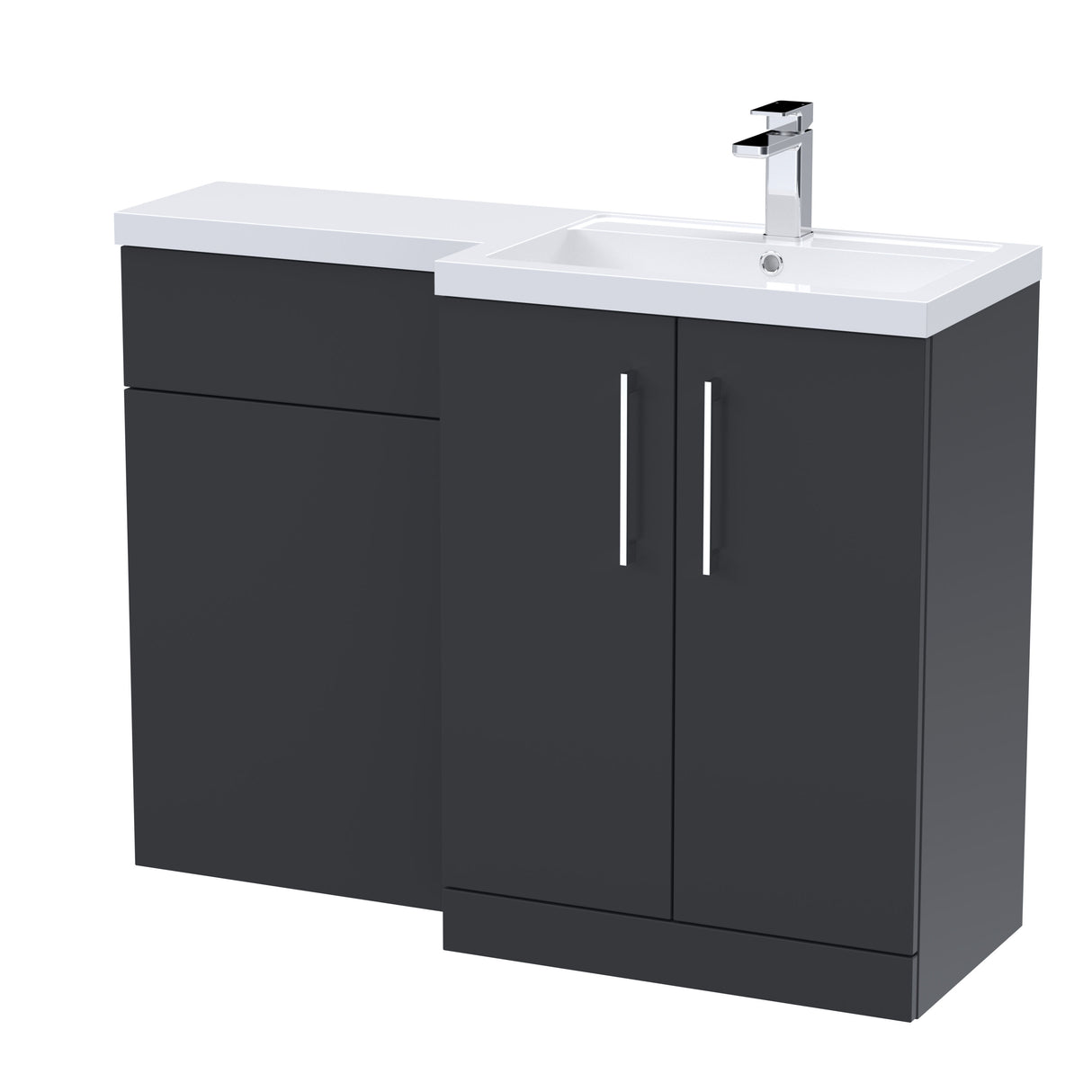 Modern Splash Arno 1100mm Soft Black 2 Door Floor Standing Right-Hand Combination Unit With Polymarble Basin
