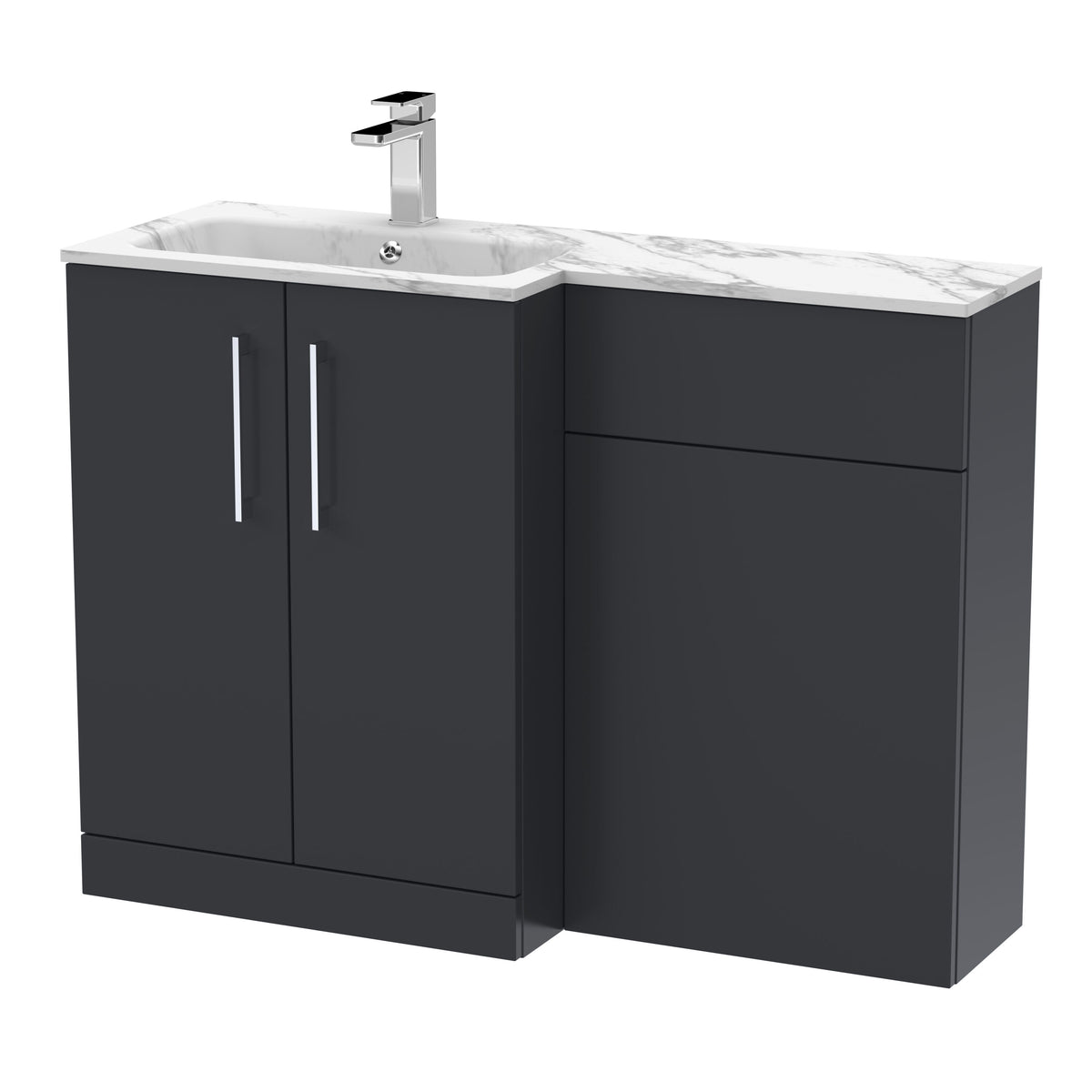 Modern Splash 1100mm Soft Black 2 Door Floor Standing Left-Hand Combination Unit With Stone Basin
