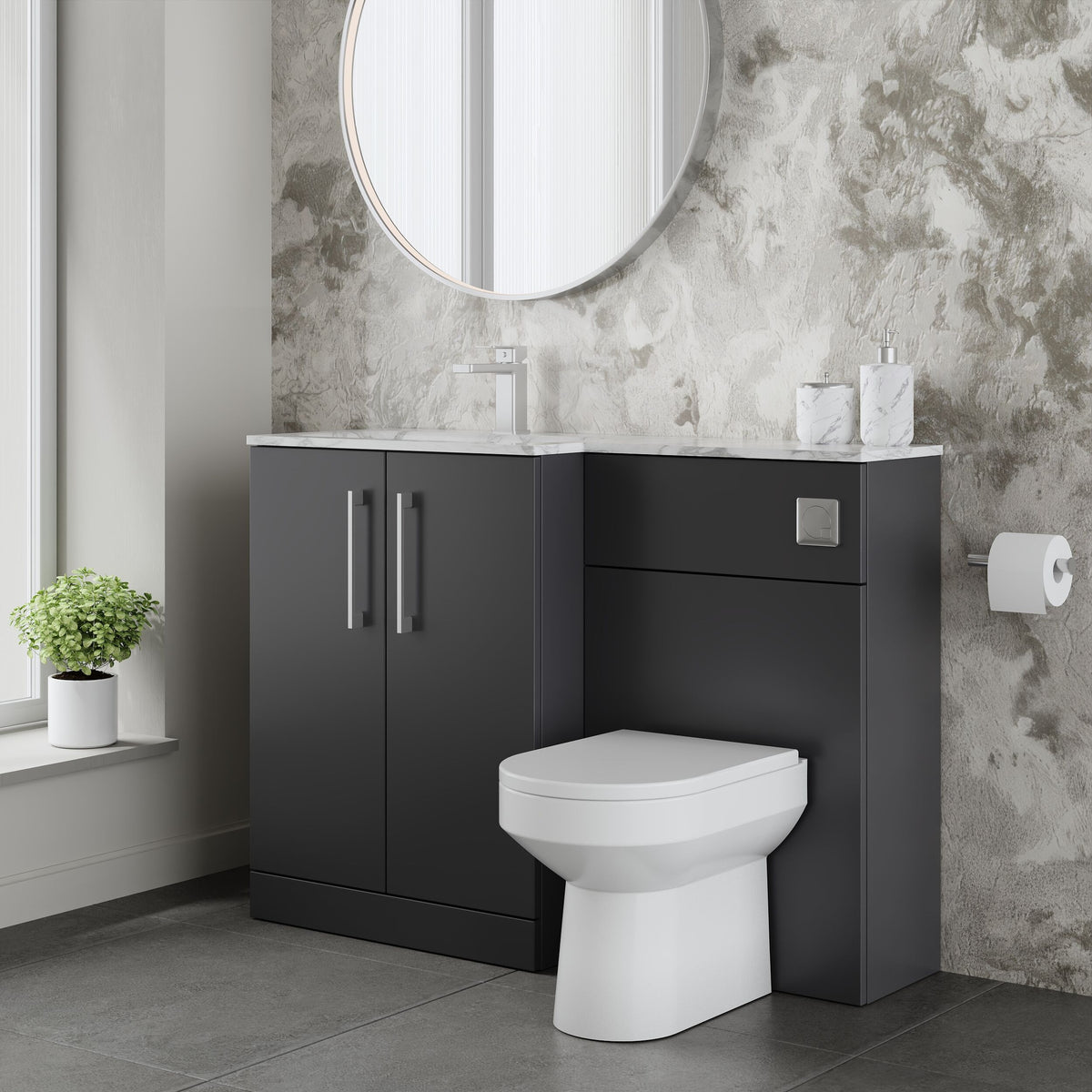 Modern Splash 1100mm Soft Black 2 Door Floor Standing Left-Hand Combination Unit With Stone Basin