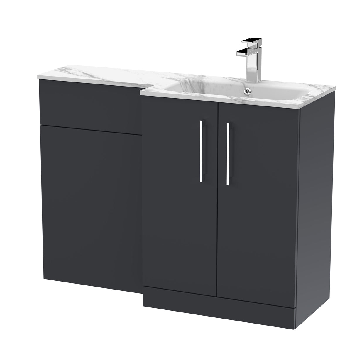 Modern Splash 1100mm Soft Black 2 Door Floor Standing Right-Hand Combination Unit With Stone Basin