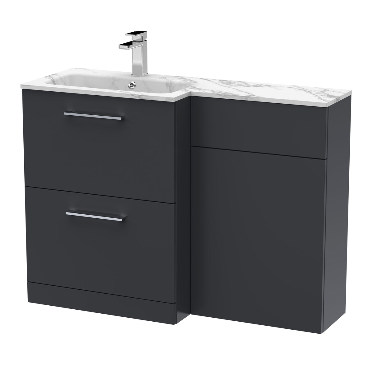 Modern Splash 1100mm Soft Black 2 Drawer Floor Standing Left-Hand Combination Unit With Stone Basin