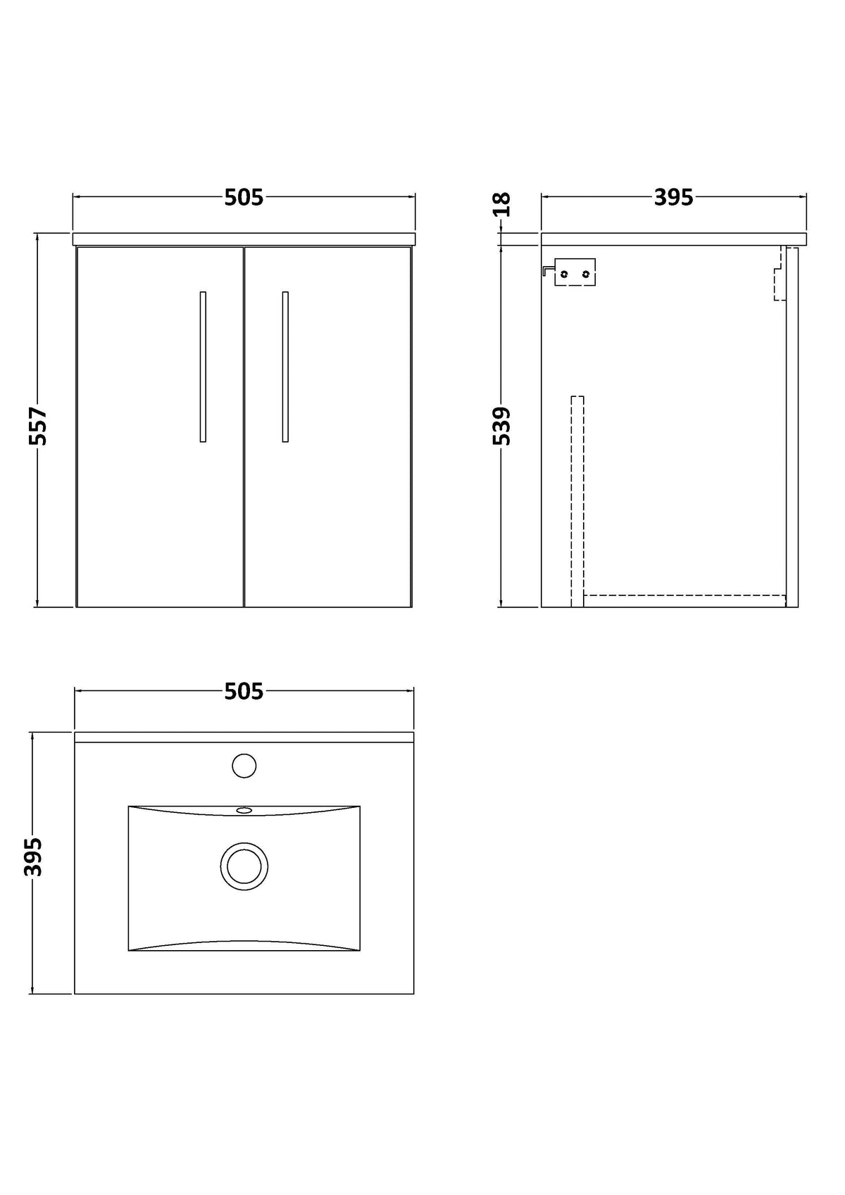 Modern Splash 500mm Soft Black 2 Door Wall Hung Vanity Unit With Minimalist Basin