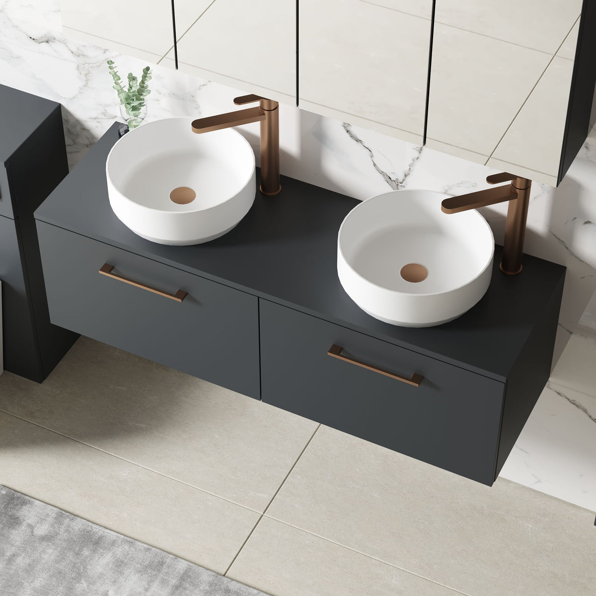 Modern Splash 1200mm Soft Black 2 Drawer Wall Hung Vanity Unit With Co-ordinating Worktop