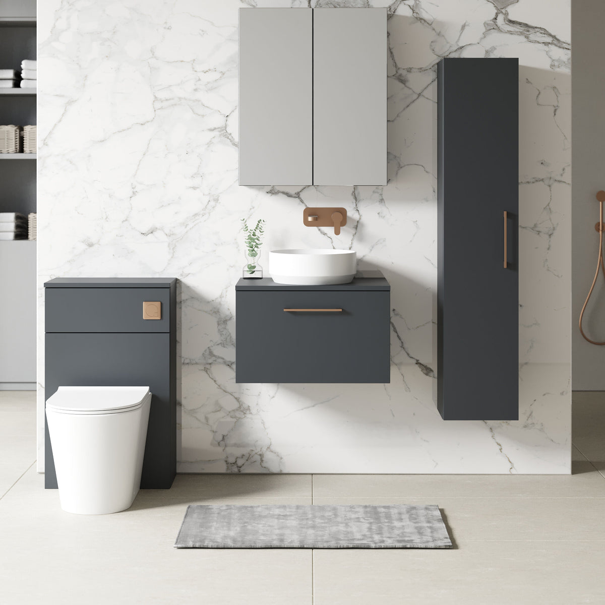 Modern Splash 605mm Soft Black 1 Drawer Wall Hung Vanity Unit With Co-ordinating Worktop