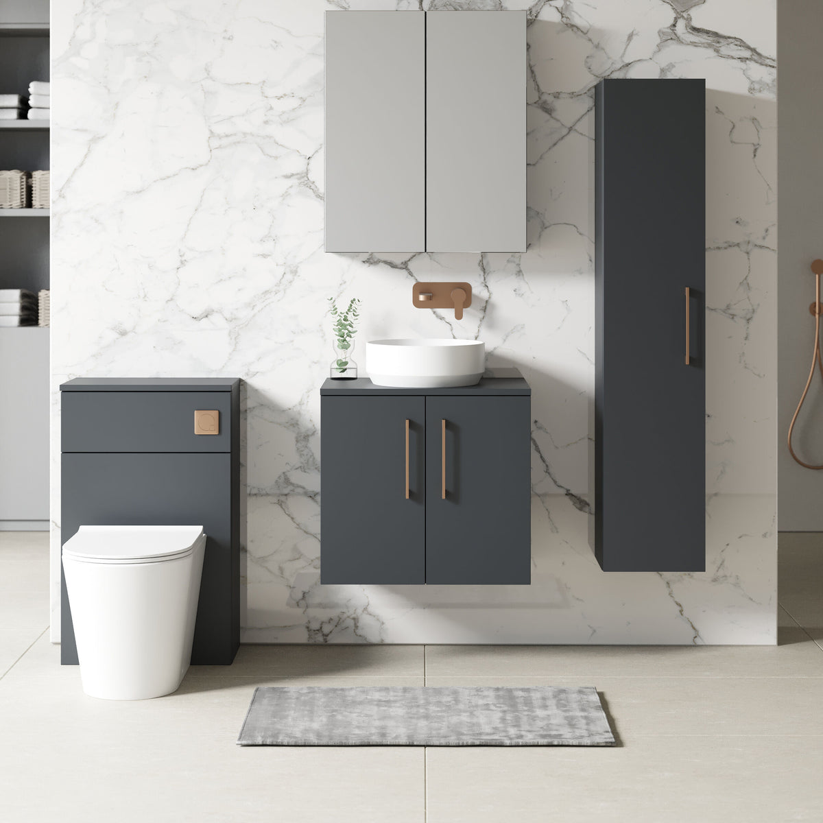 Modern Splash 600mm Soft Black 2 Door Wall Hung Vanity Unit With Co-ordinating Worktop