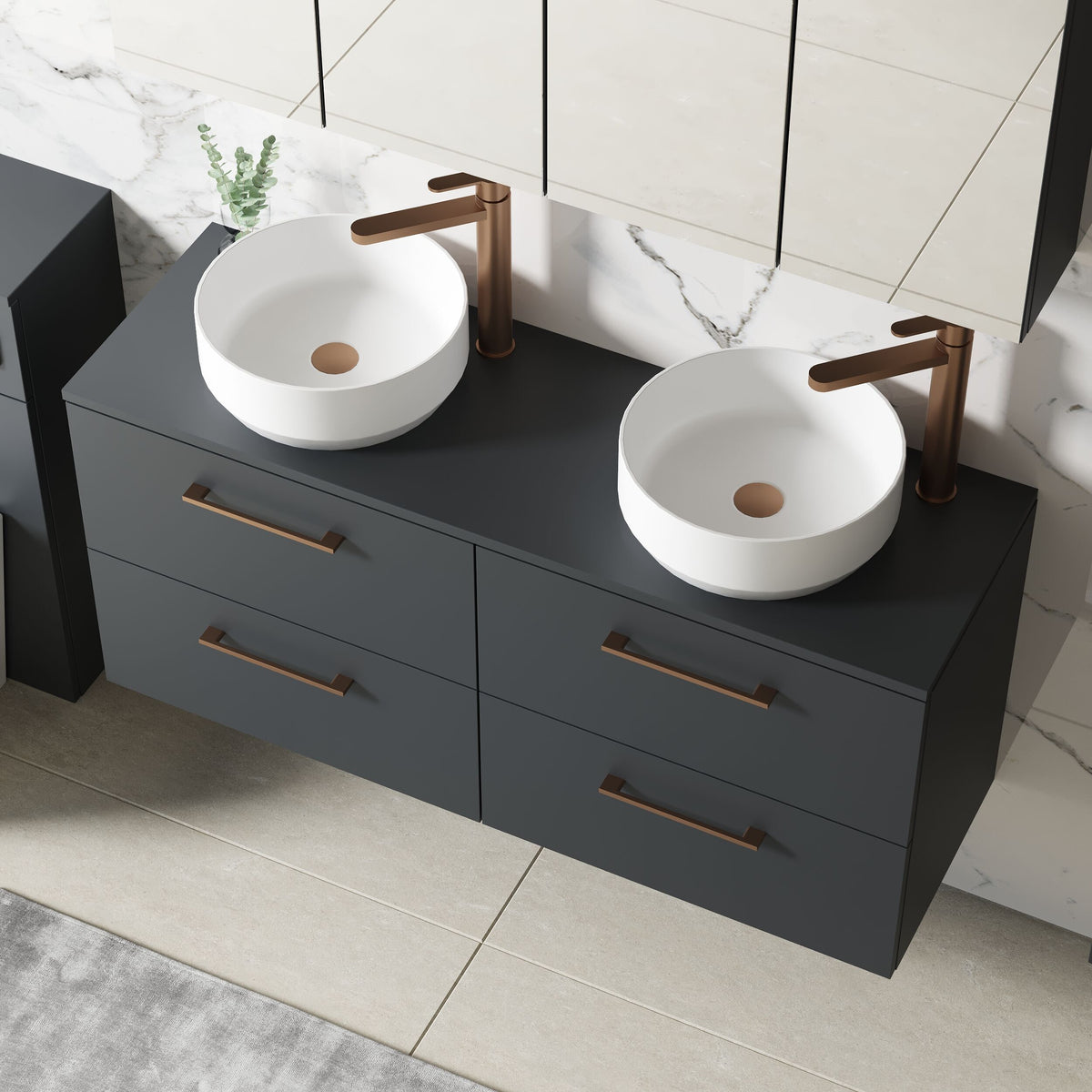 Modern Splash 1200mm Soft Black 4 Drawer Wall Hung Vanity Unit With Co-ordinating Worktop