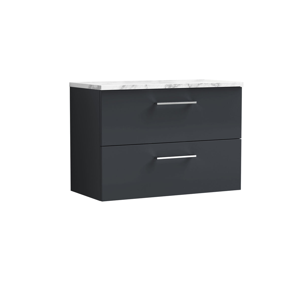 Modern Splash 800mm Soft Black 2 Drawer Wall Hung Soft Black Vanity Unit With Carrara Laminate Worktop