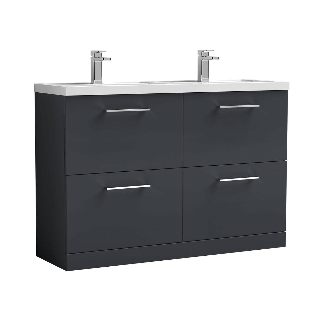 Modern Splash 1200mm Soft Black 4 Drawer Floor Standing Vanity Unit With 2 Tap Hole Polymarble basin