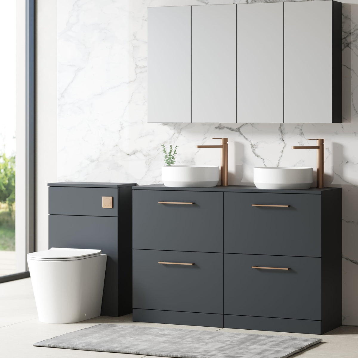 Modern Splash 1200mm Soft Black 4 Drawer Floor Standing Vanity Unit With Co-ordinating Worktop