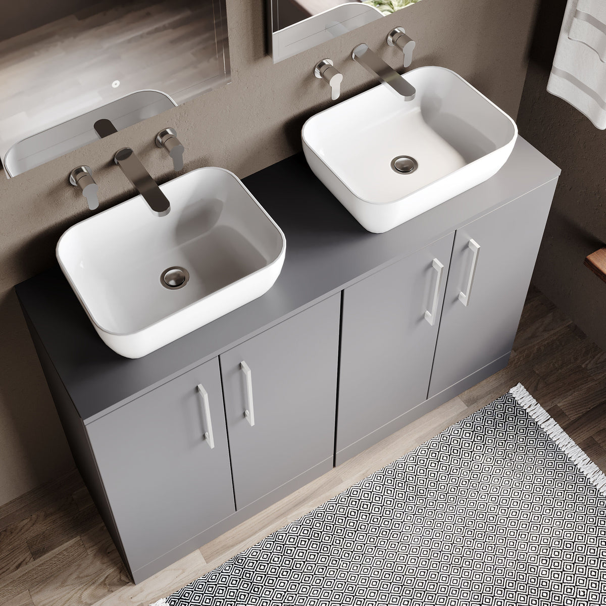 Modern Splash 1200mm Slate Grey 2 Door Floor Standing Vanity Unit With Co-ordinating Worktop