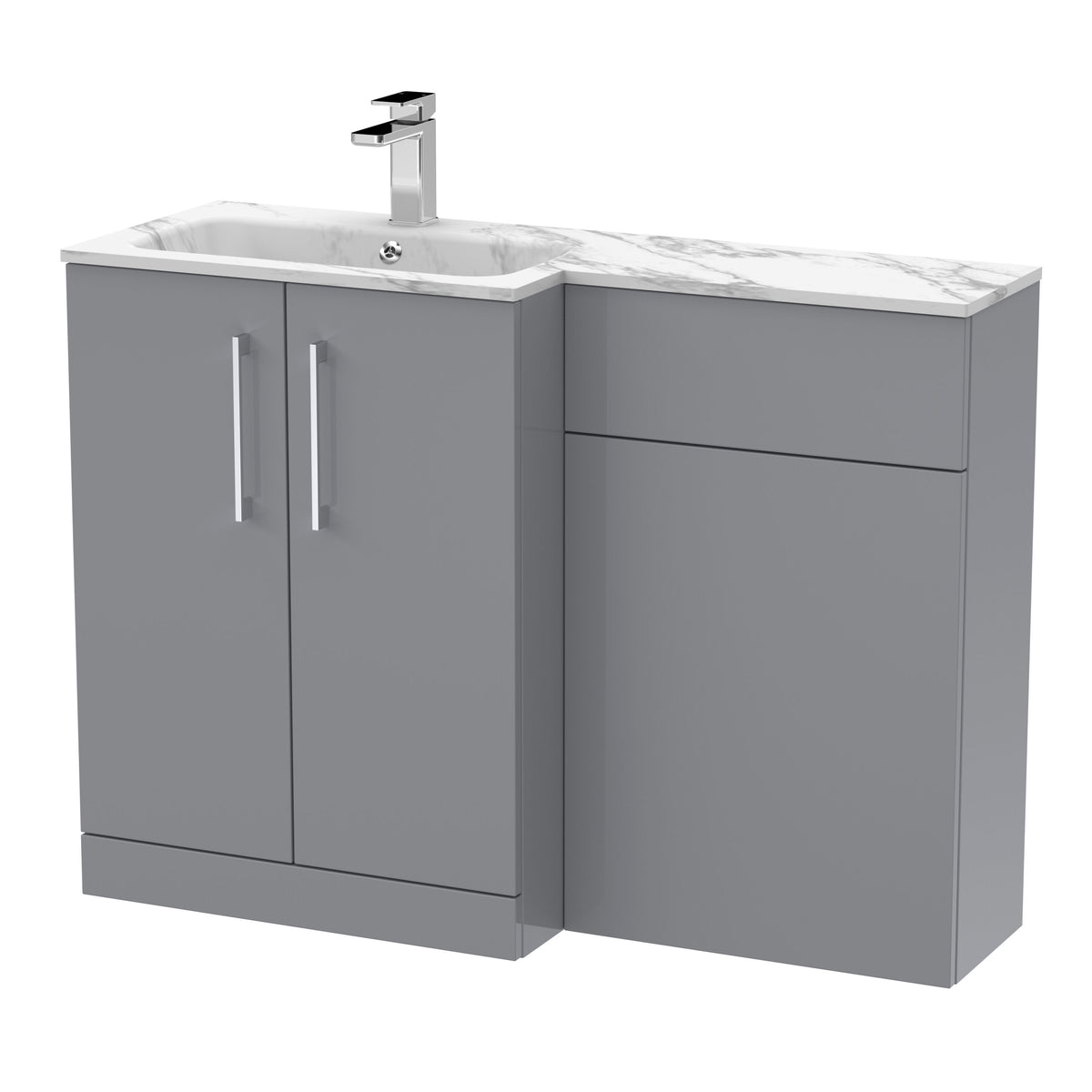 Modern Splash 1100mm Satin Grey 2 Door Floor Standing Left-Hand Combination Unit With Stone Basin