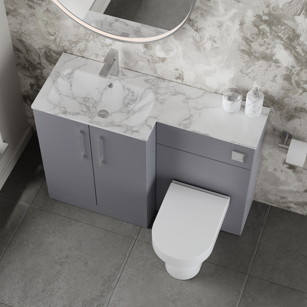 Modern Splash 1100mm Satin Grey 2 Door Floor Standing Left-Hand Combination Unit With Stone Basin