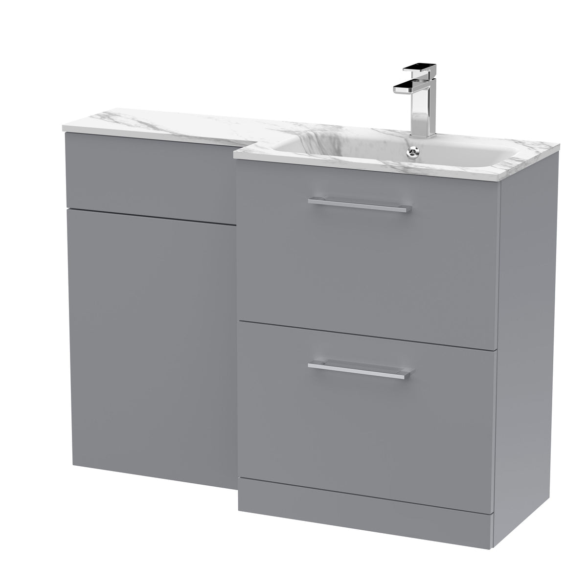 Modern Splash 1100mm Satin Grey 2 Drawer Floor Standing Right-Hand Combination Unit With Stone Basin