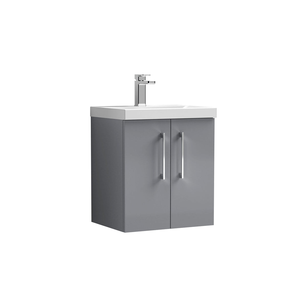 Modern Splash 500mm Satin Grey 2 Door Wall Hung Vanity Unit With Mid-Edge Basin