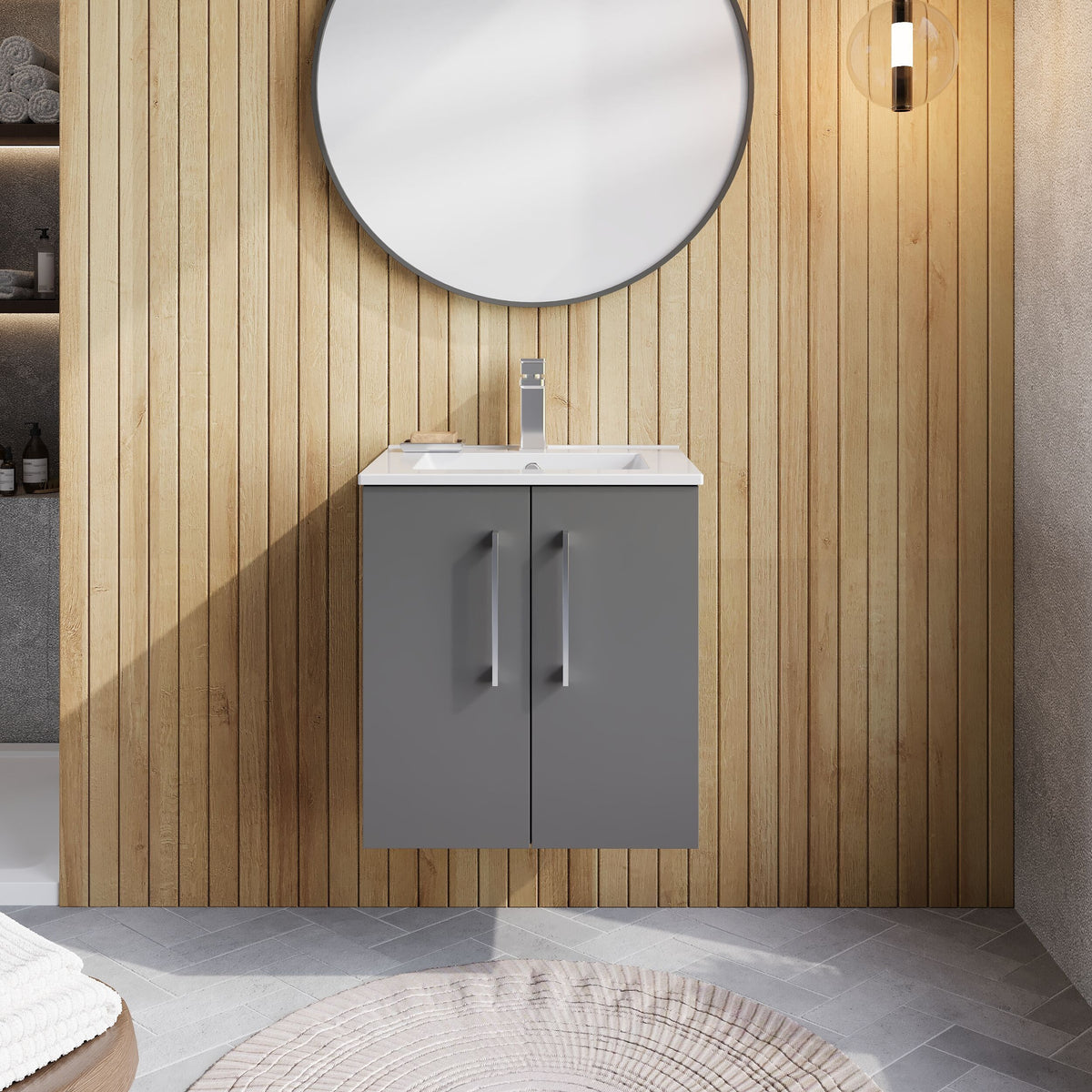 Modern Splash 500mm Satin Grey 2 Door Wall Hung Vanity Unit With Minimalist Basin