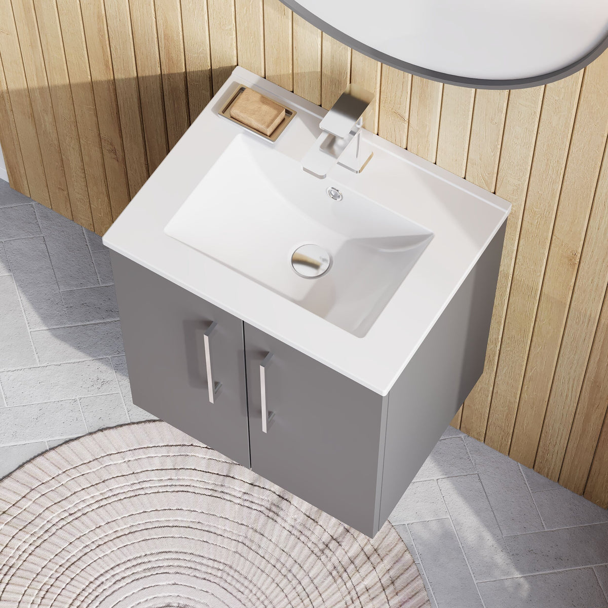 Modern Splash 500mm Satin Grey 2 Door Wall Hung Vanity Unit With Minimalist Basin