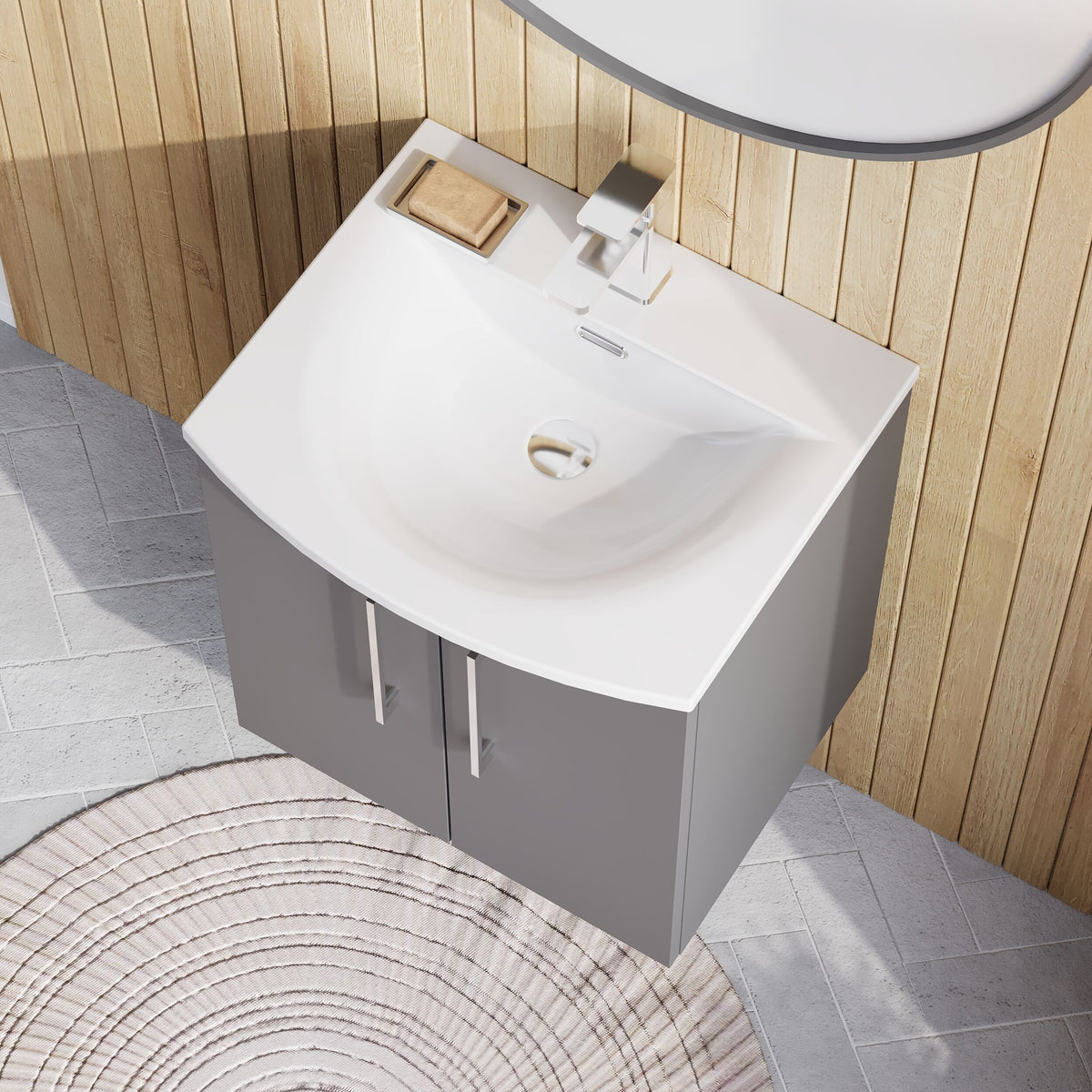 Modern Splash 500mm Satin Grey 2 Door Wall Hung Vanity Unit With Curved Basin