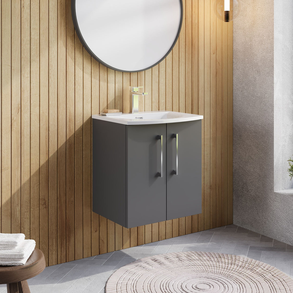 Modern Splash 500mm Satin Grey 2 Door Wall Hung Vanity Unit With Curved Basin