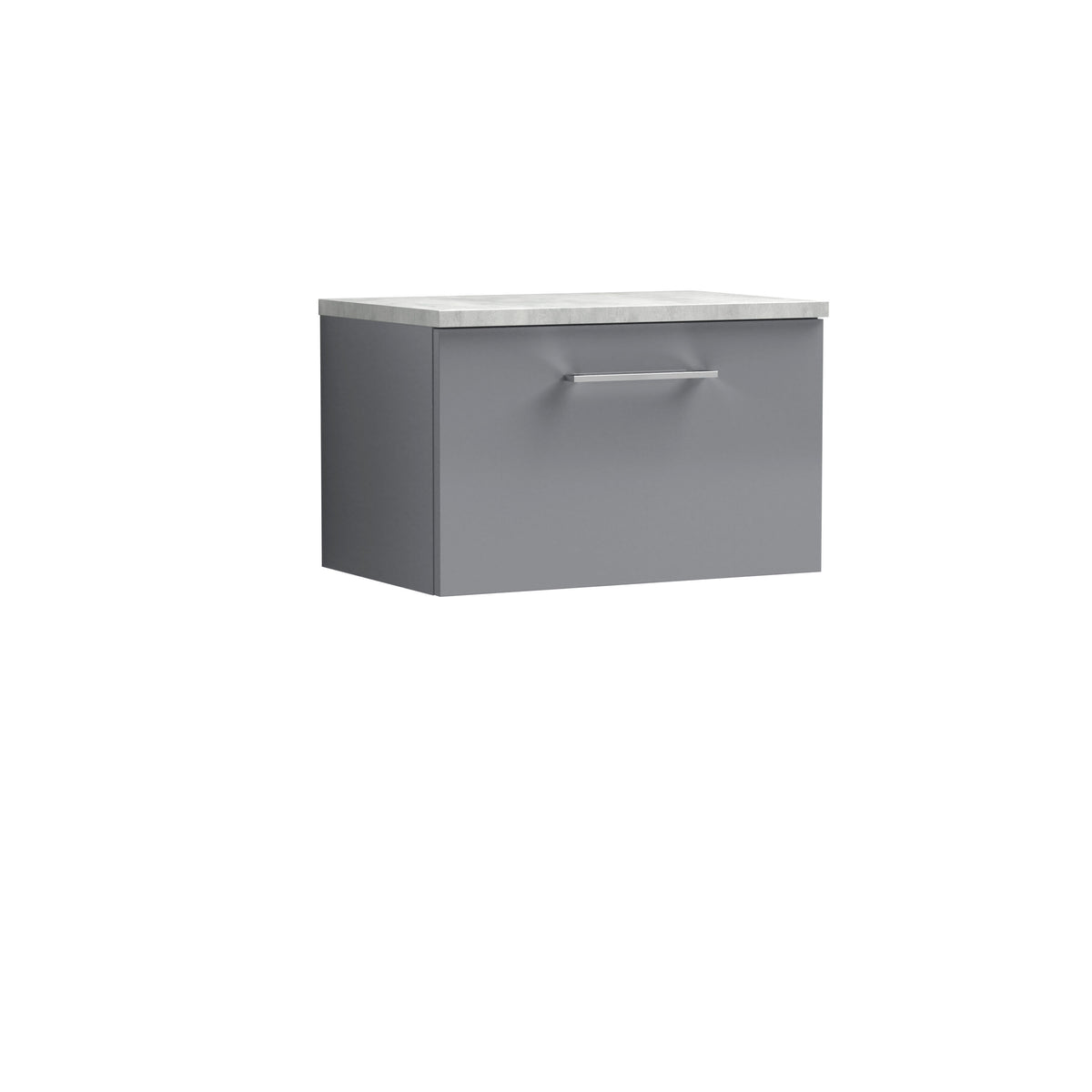Modern Splash 600mm Satin Grey 1 Drawer Wall Hung Vanity Unit With Bellato Grey Worktop