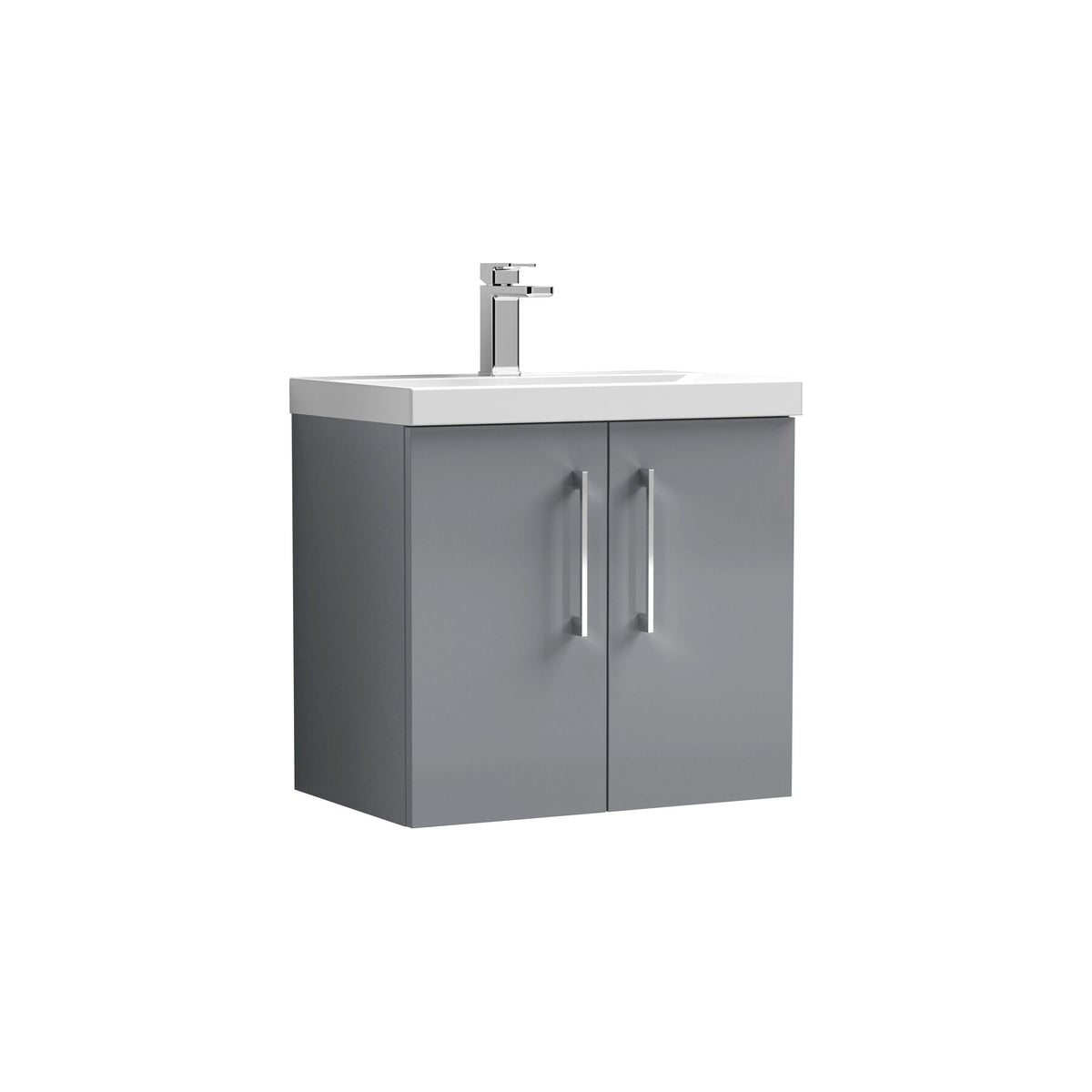 Modern Splash 600mm Satin Grey 2 Door Wall Hung Vanity Unit With Mid-Edge Basin