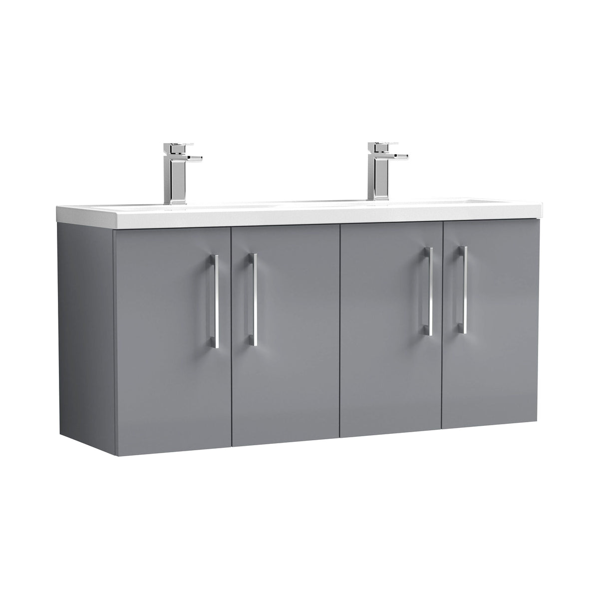 Modern Splash 1200mm Satin Grey 4 Door Wall Hung Vanity Unit With 2 Tap Hole Ceramic Basin