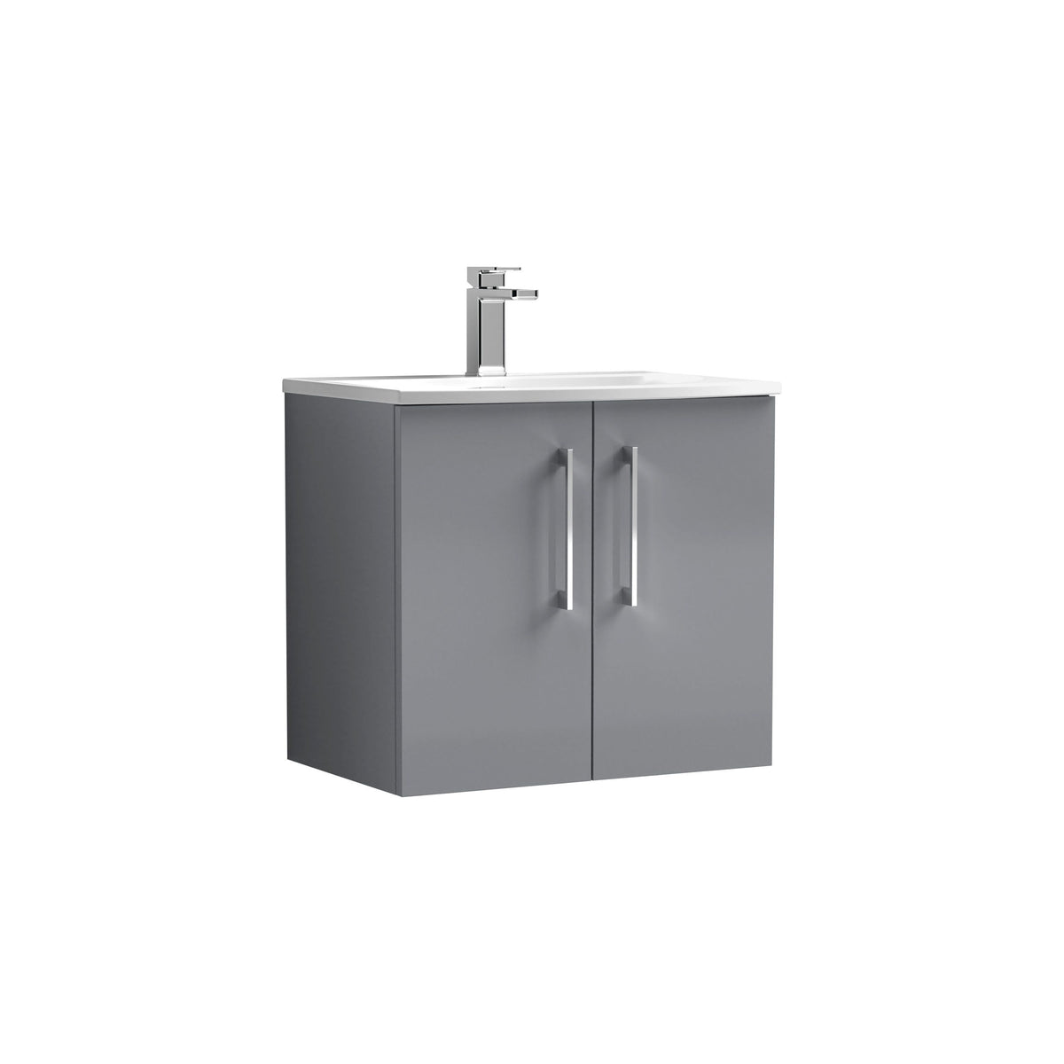 Modern Splash 600mm Satin Grey 2 Door Wall Hung Vanity Unit With Curved Basin