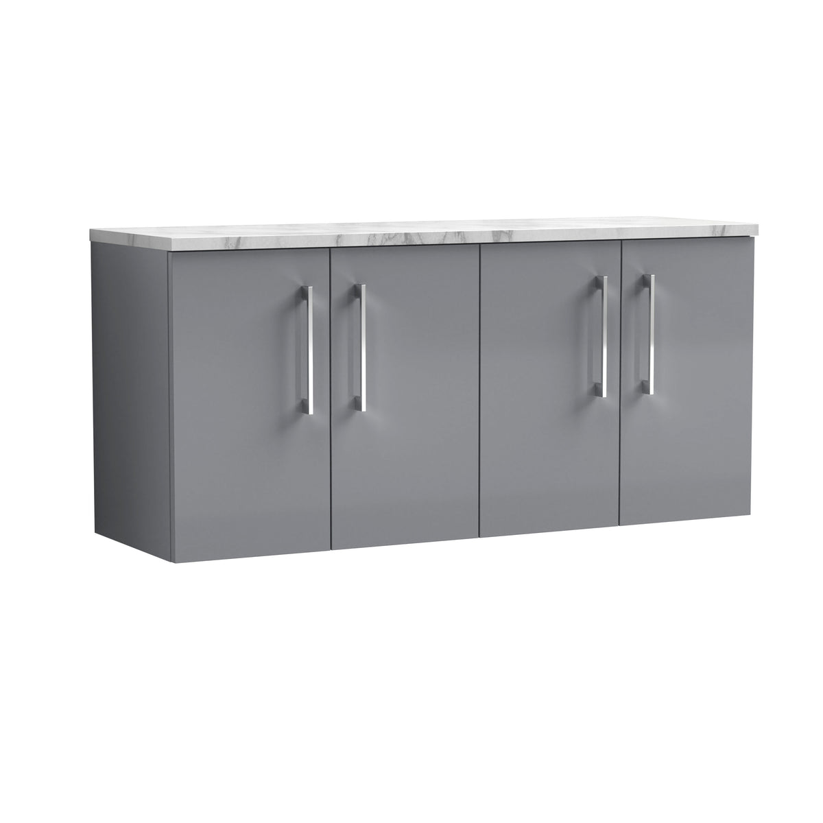 Modern Splash 1200mm Satin Grey 2 Door Wall Hung With Carrara Laminate Worktop Vanity With Carrara Laminate Worktop