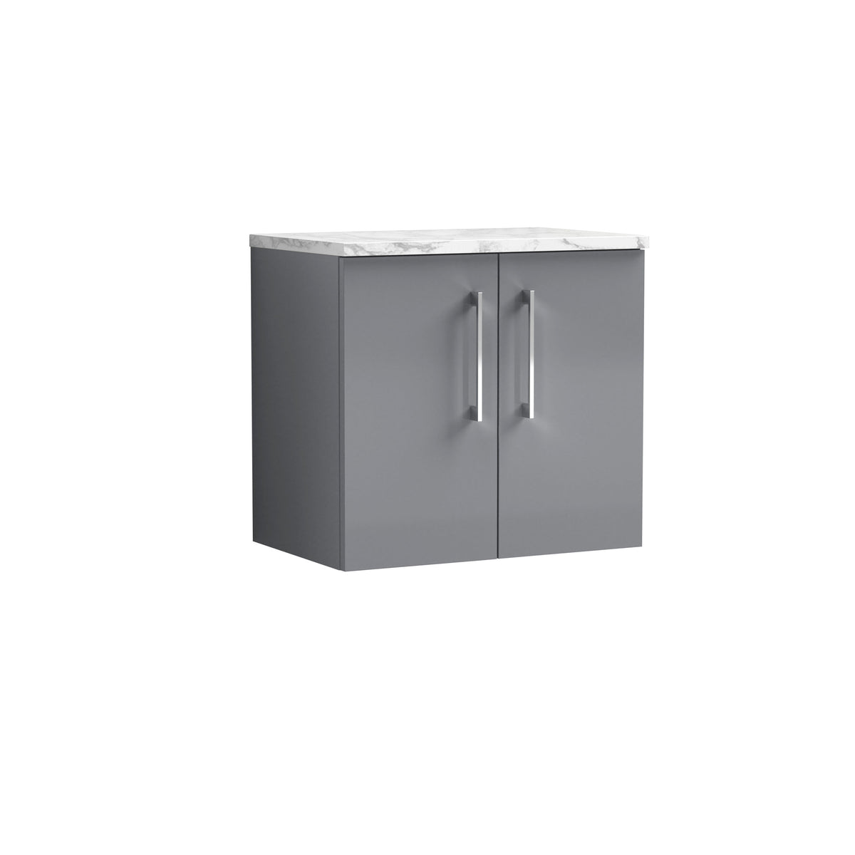 Modern Splash 600mm Satin Grey 2 Door Wall Hung Vanity Unit With Carrara Laminate Worktop