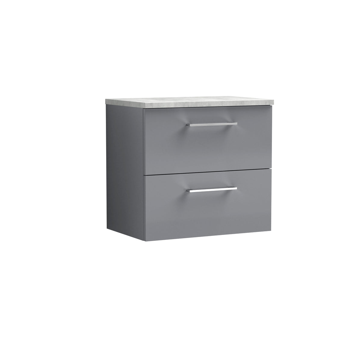 Modern Splash 600mm Satin Grey 2 Drawer Wall Hung Vanity Unit With Bellato Grey Worktop