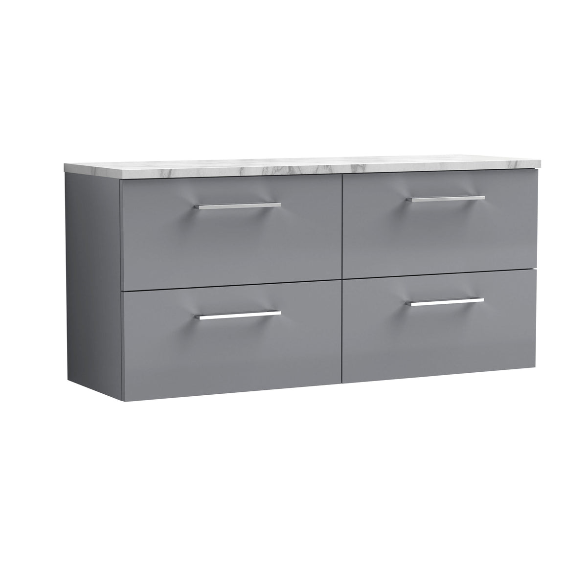 Modern Splash 1200mm Satin Grey 4 Drawer Wall Hung Vanity With Carrara Laminate Worktop