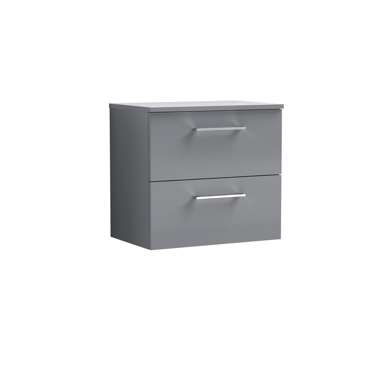 Modern Splash 600mm Satin Grey 2 Drawer Wall Hung Vanity Unit With Co-ordinating Worktop