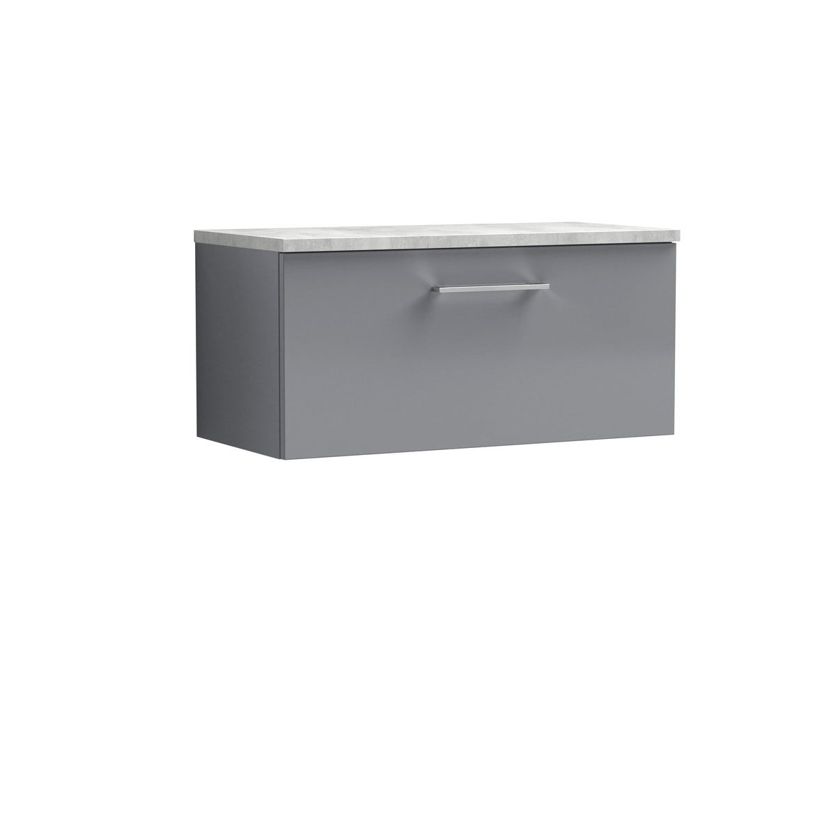Modern Splash 805mm Satin Grey 1 Drawer Wall Hung Vanity Unit With Bellato Grey Worktop