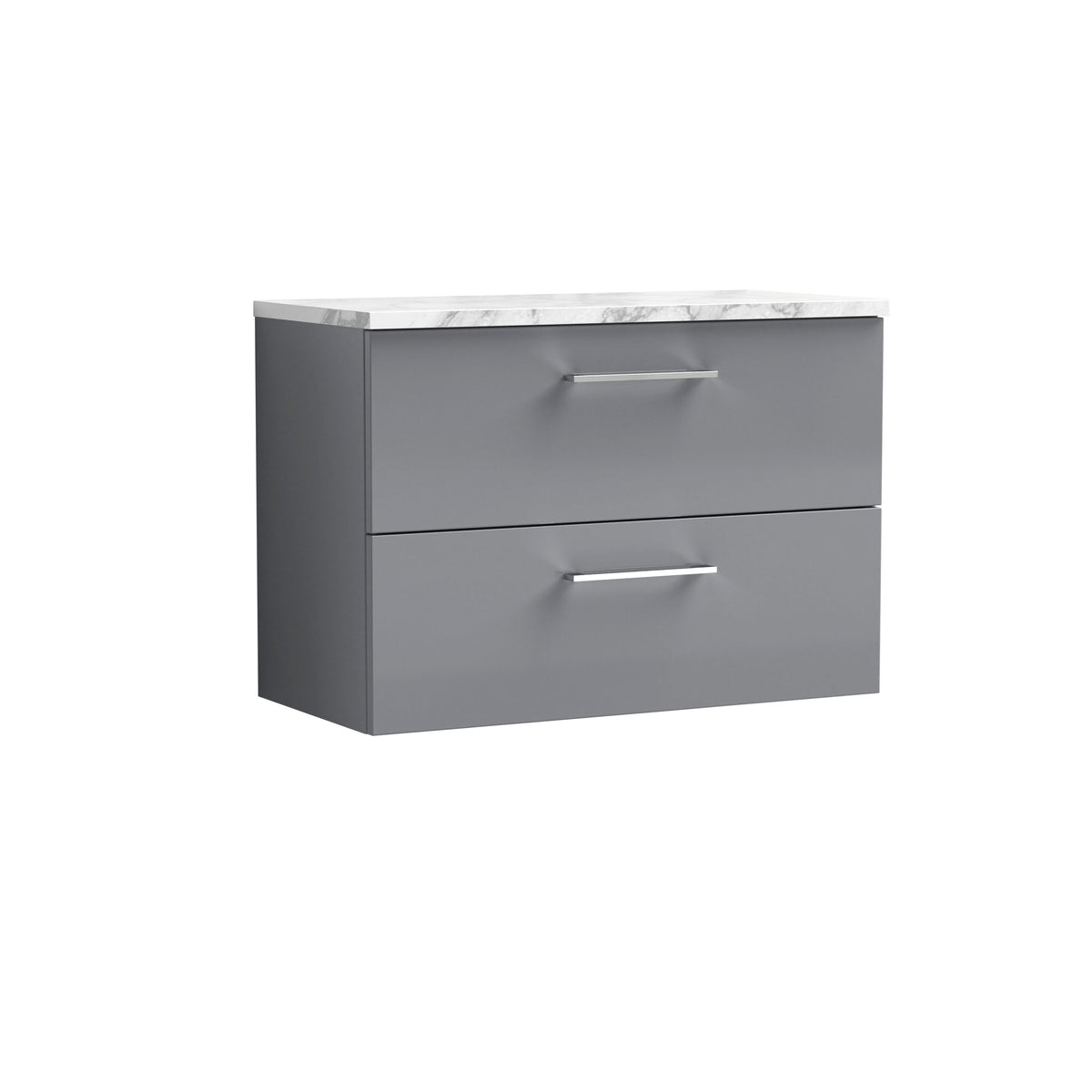 Modern Splash 800mm Satin Grey 2 Drawer Wall Hung Vanity Unit With Carrara Laminate Worktop