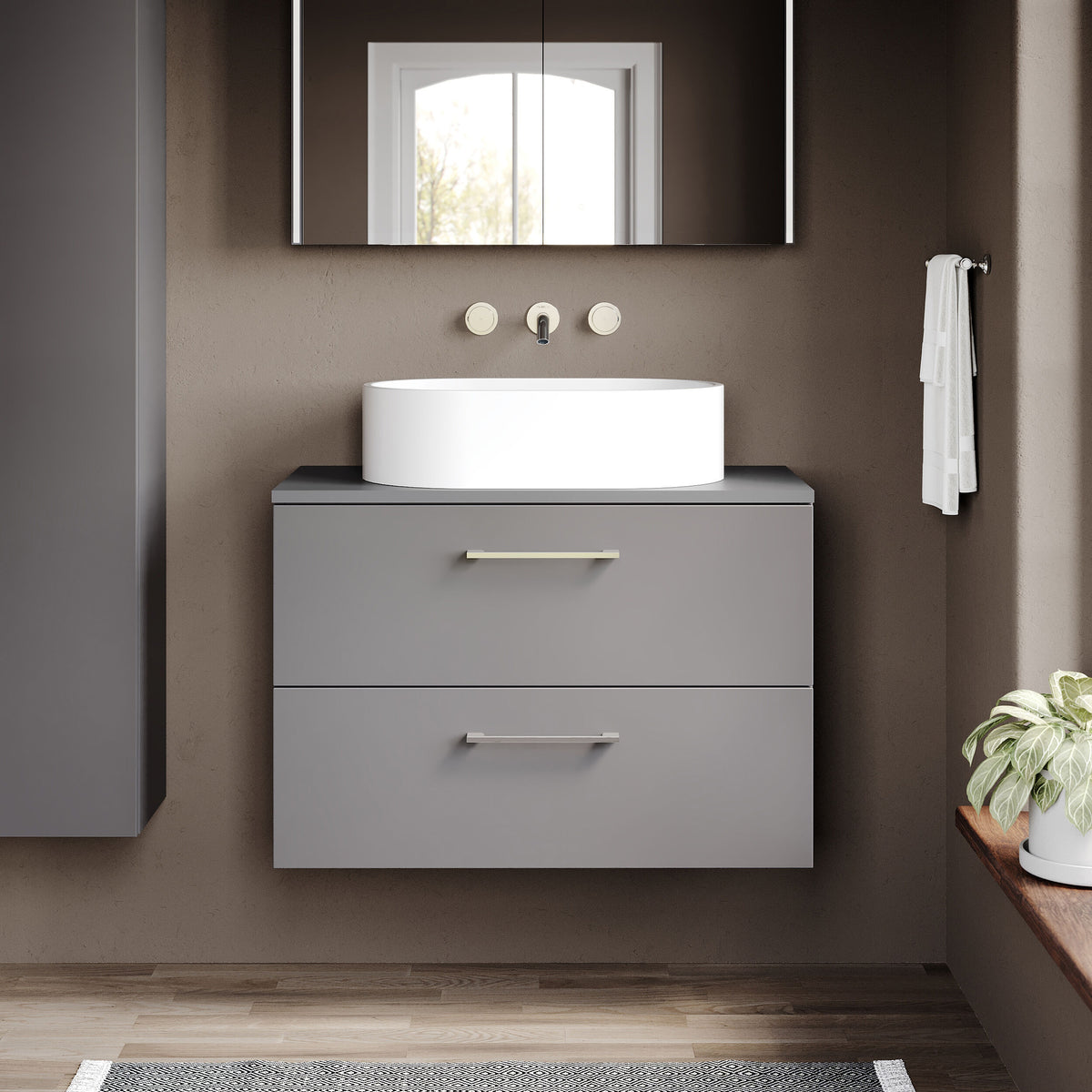 Modern Splash 805mm Satin Grey 2 Drawer Wall Hung Vanity Unit With Co-ordinating Worktop