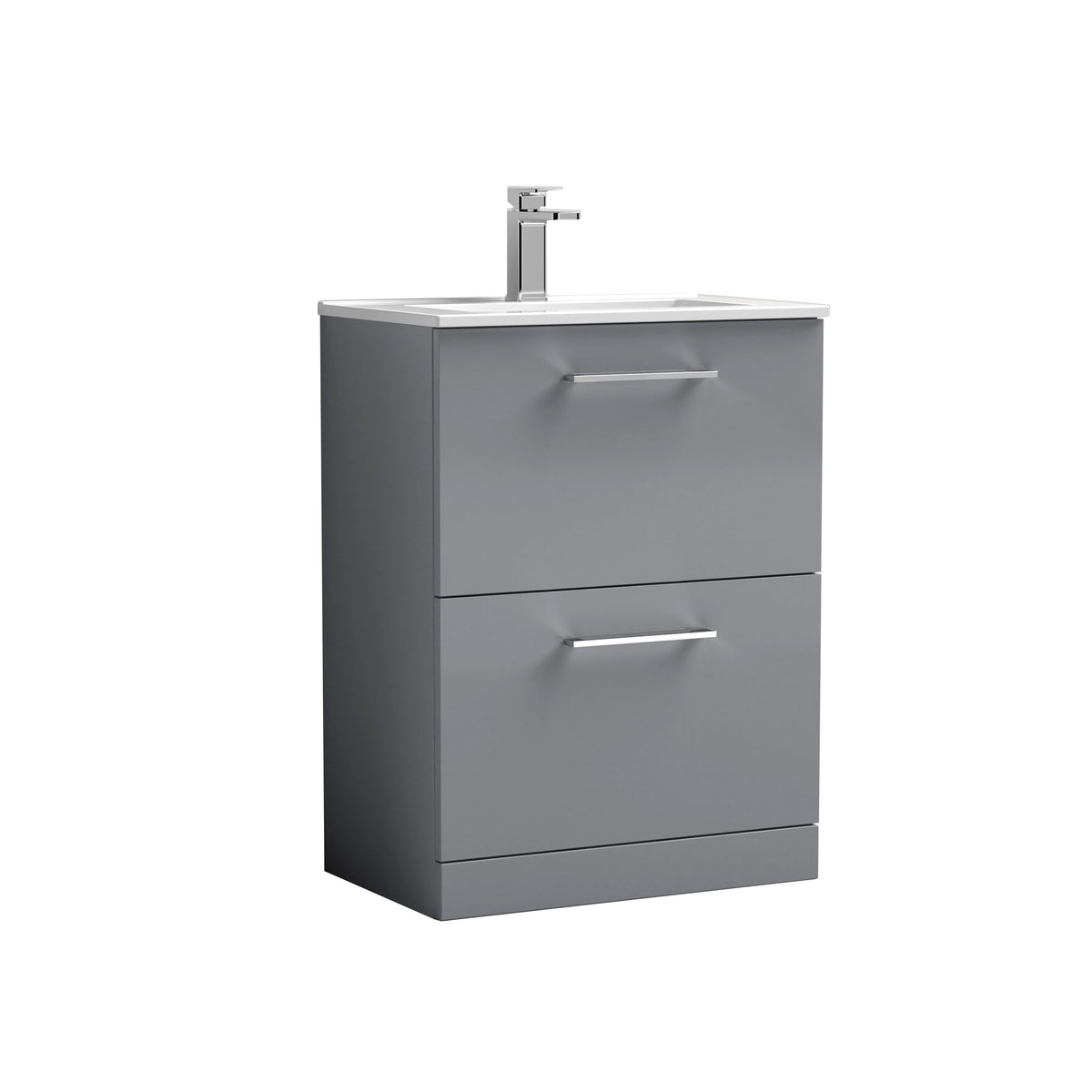 Modern Splash 600mm Satin Grey 2 Drawer Floor Standing Vanity Unit With Minimalist Basin