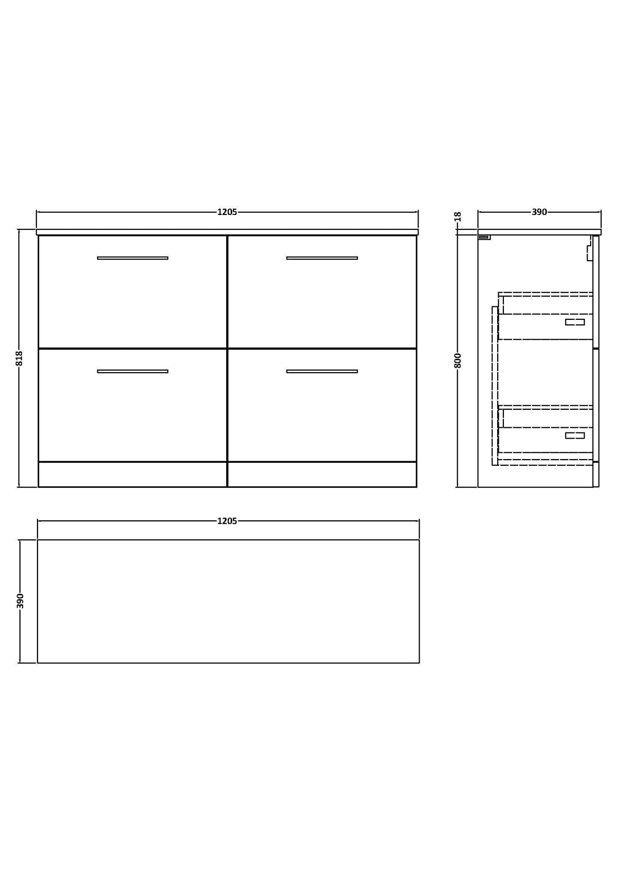 Modern Splash 1200mm Slate Grey 4 Drawer Floor Standing Vanity Unit With Co-ordinating Worktop